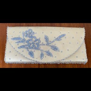 Philippe of Miami vintage clutch, cream & blue